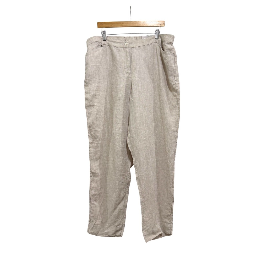 Chicos Linen Tapered Ankle Pants 3.5T US 18 Tall Beige NWT‎ Lightweight Casual